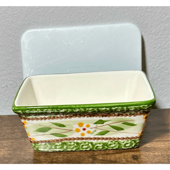 Temptations by Tara Presentable Ovenware Old World Green Small Loaf Pan w/ lid - Picture 6 of 12